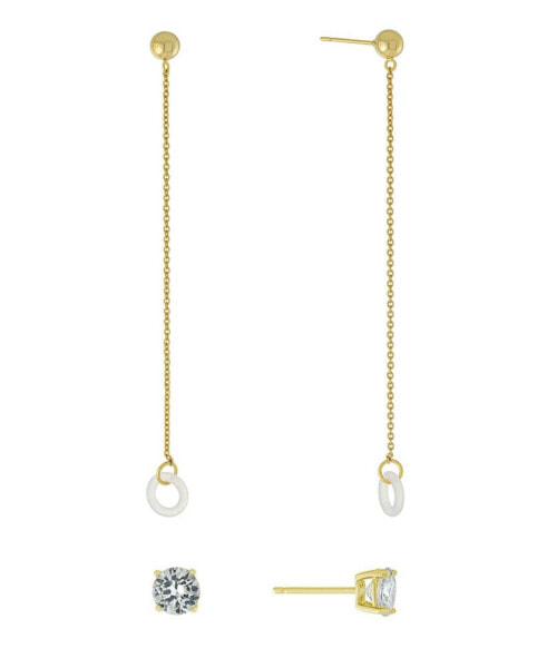 Cubic Zirconia Studs and Chain Drop Air Pods Holder in Gold Over Silver Plated