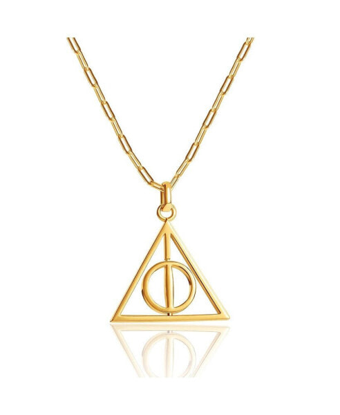 Harry Potter womens Deathly Hallows 18KT Gold Plated Paperclip Chain Necklace with Spinning Deathly Hallows Pendant, 18"