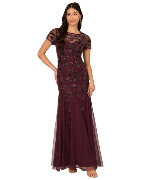 Women's Floral Beaded Mermaid Gown