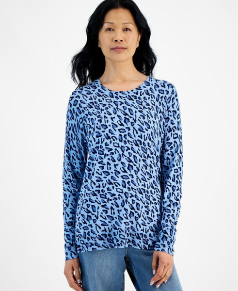 Women's Printed Crewneck Sweater, Created for Macy's