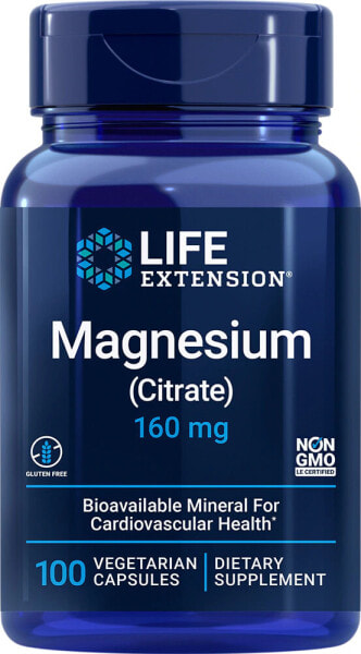 Life Extension Magnesium Citrate Цитрат магния для здоровья сердечно-сосудистой системы 100 мг 100 вегетарианских капсул