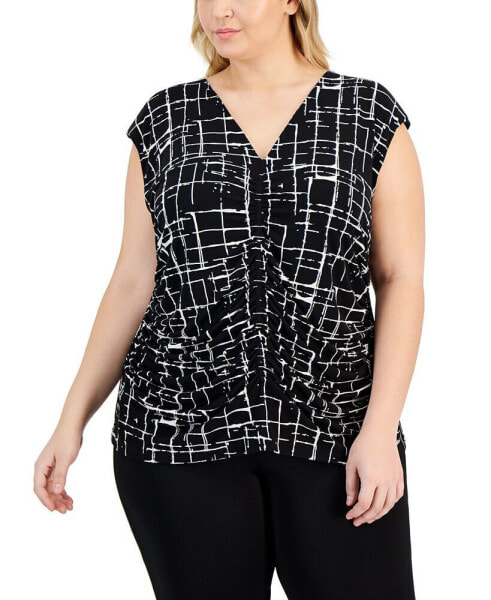 Plus Size Sleeveless Ruched-Front Top