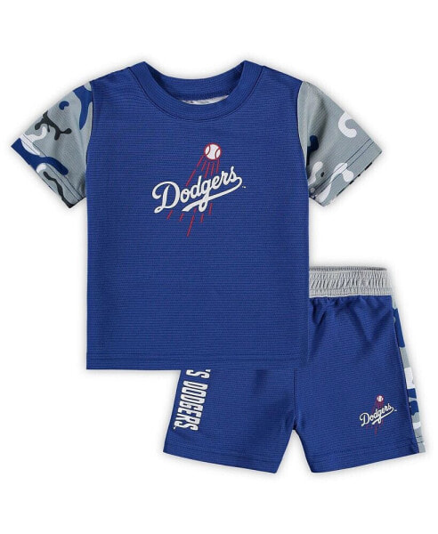 Newborn and Infant Boys and Girls Royal, Los Angeles Dodgers Pinch Hitter T-shirt and Shorts Set