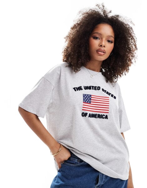 ASOS DESIGN oversized t-shirt with USA flag graphic in grey marl