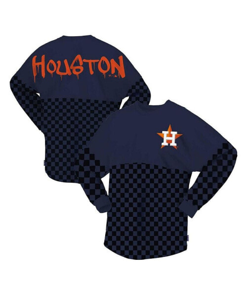 Women's Navy Houston Astros Checker Print Long Sleeve T-Shirt