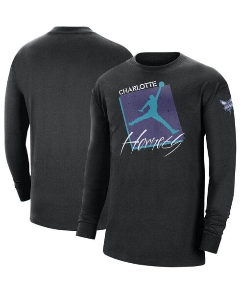 Men's Black Charlotte Hornets Courtside Max 90 Vintage-Like Wash Statement Edition Long Sleeve T-shirt