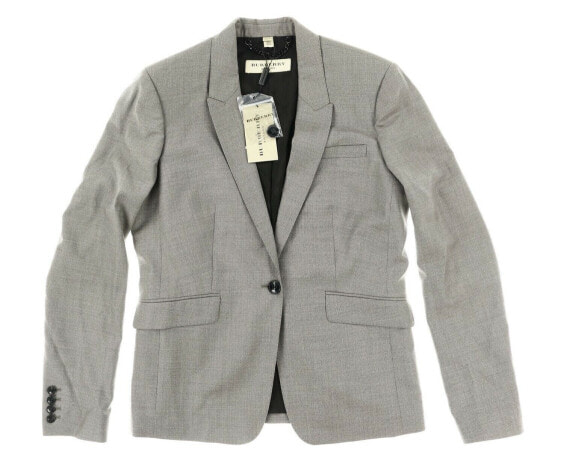 Burberry Womans Grey Checkered Front Pocket Coat Jacket Blazer Size 12 NEW