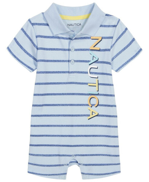 Baby Boys Short Sleeve Knit Polo Striped Romper