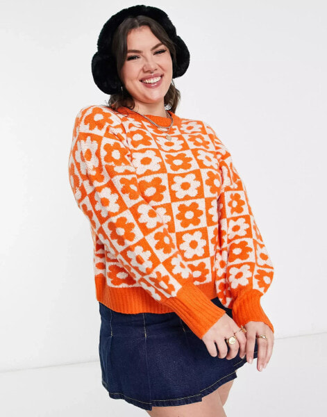 Violet Romance Plus jumper in orange floral print