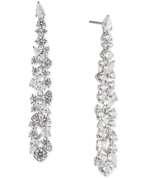 Silver-Tone Cubic Zirconia Cluster Linear Drop Earrings, Created for Macy's