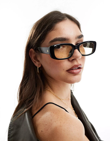 AIRE X ASOS ceres rectangle sunglasses in black with yellow lens