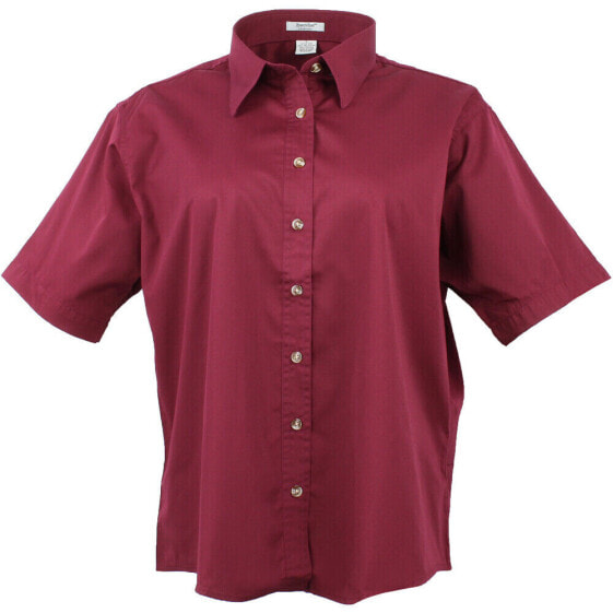 River's End Ezcare Woven Short Sleeve Button Up Shirt Womens Burgundy Casual Top
