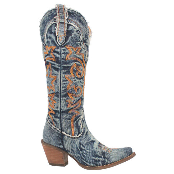Dingo Texas Tornado Denim Embroidered Snip Toe Cowboy Womens Blue Casual Boots