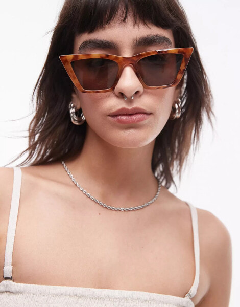 Topshop Lilian oversized cat eye glasses in brown tort