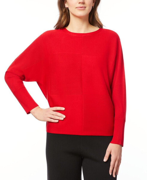 Women's Ribbed Block-Stitch Dolman-Sleeve Sweater