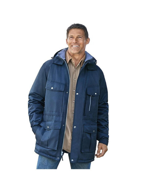 Big & Tall by KingSize Fleece-Lined Parka With Detachable Hood And 6 Pockets