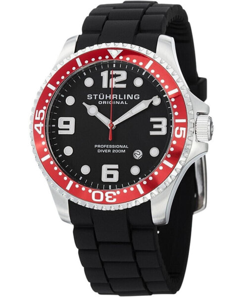 Original Stainless Steel Case on Black High Grade Silicone Rubber Interchangeable Strap With Additional Red Silicone Rubber Strap, Red Bezel, Black Dial, With Silver Tone and White Accents