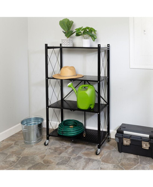 Collapsible 4-Tier Wheeled Metal Shelf
