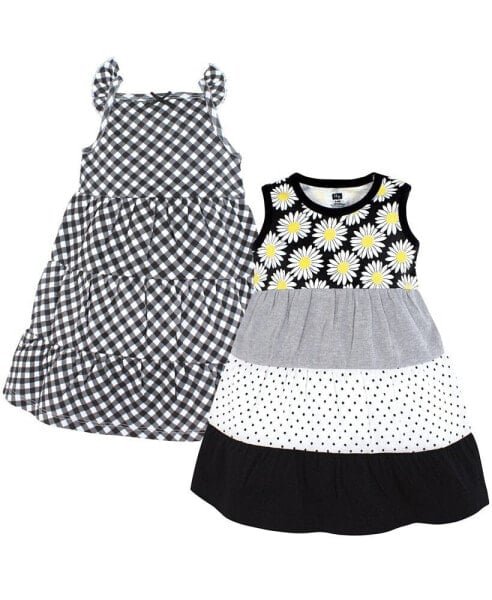 Toddler Girls Cotton Dresses 2pck, Black Daisy