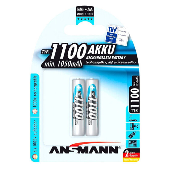 ANSMANN 1x2 NiMH Rechargeable 1100 Micro AAA 1050mAh Batteries