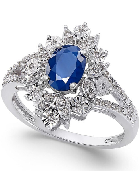 Кольцо Macy's Sapphire & Diamond  in 14k White Gold.