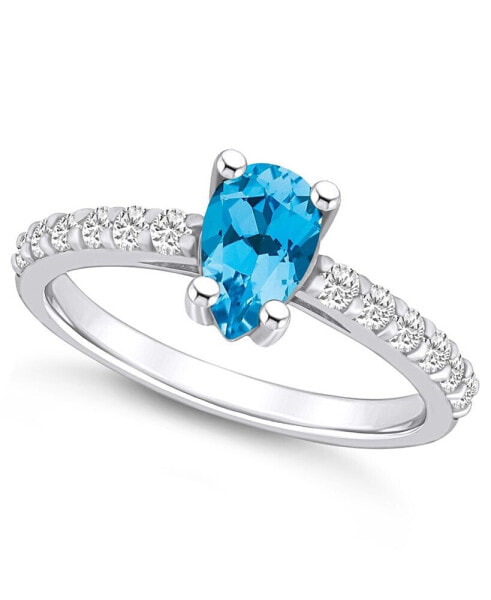 Blue Topaz (1 Ct. T.W.) and Diamond (1/3 Ct. T.W.) Ring in 14K White Gold