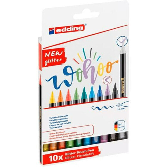 Ручки фломастеры EDDING 1340 Glitter Brush Разноцветные 10 Предметов.