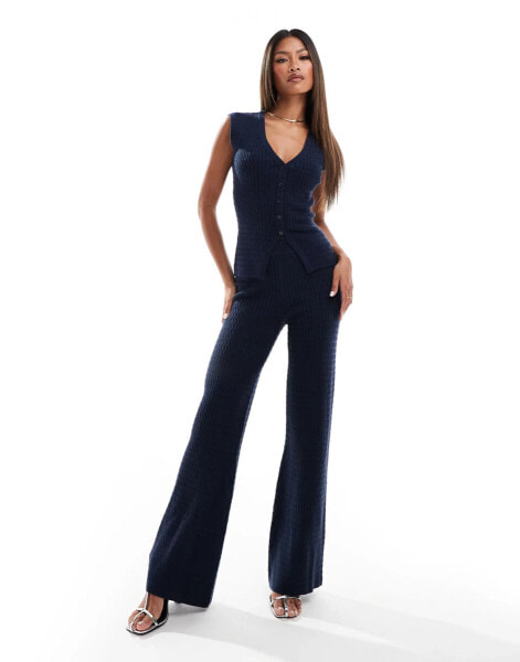 Kaiia fine cable knit wide leg trousers co-ord in navy