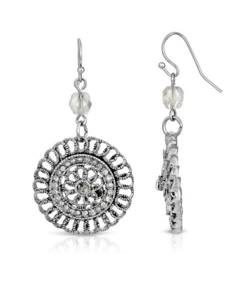 Silver-Tone Crystal Round Drop Earrings