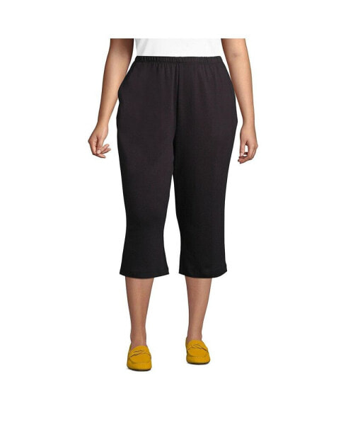 Plus Size Sport Knit High Rise Elastic Waist Capri Pants