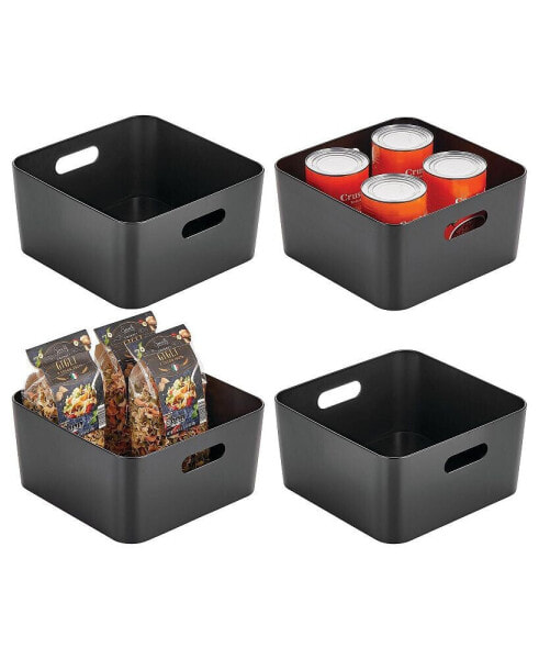 Medium Metal Kitchen Storage Container Bin with Handles, 4 Pack, Black