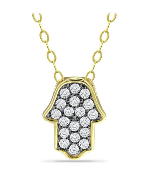 Cubic Zirconia with Black Rhodium Hamsa Necklace, 18K Gold over Silver