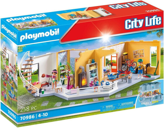 PLAYMOBIL City Life 70986 Floor Extension Living House with Light Effect, Toy for Children from 4 Years & City Life 70987 Pool Party with Slide, with Light Effect, Toy for Children from 4 Years