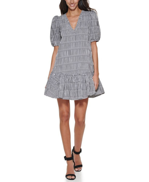 Women's Printed Puff-Sleeve Flounce Dress