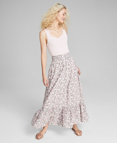 Women's Cotton Ruffled Smocked Maxi Skirt