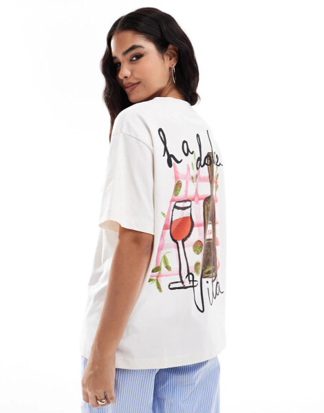 ASOS DESIGN oversized t-shirt with wine back print in cream