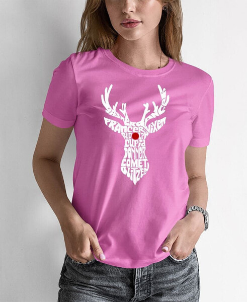 Women's Santa's Reindeer Word Art T-shirt