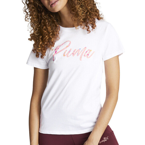 Puma Live In Graphic Crew Neck Short Sleeve T-Shirt Womens White Casual Tops 678