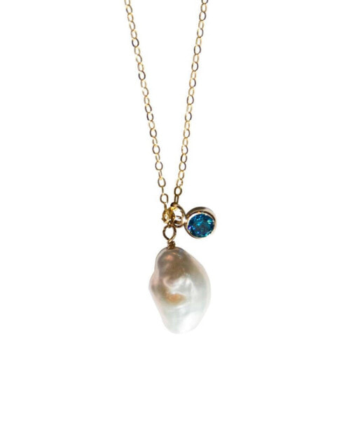 seree skylar - Baroque pearl and blue zircon necklace