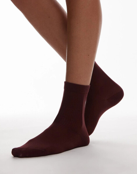 Topshop sheer ribbed socks in burgundy