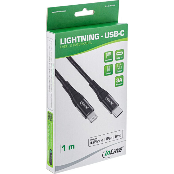 InLine USB-C Lightning cable - for iPad - iPhone - iPod - black/aluminium - 1m MFi
