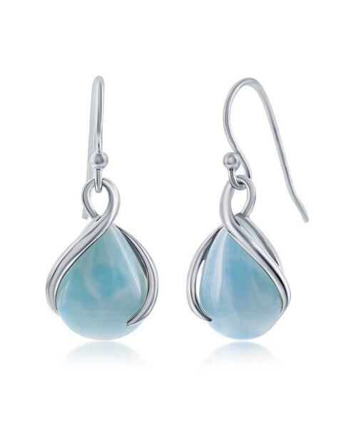 Sterling Silver Pear-shaped Larimar Twist Earrings