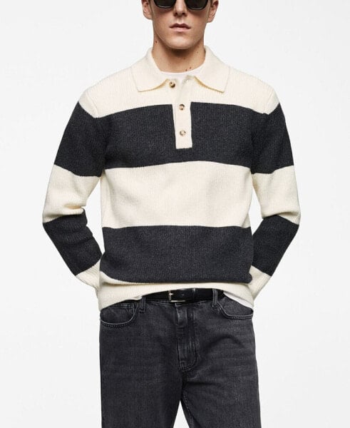 Men's Ribbed Striped Knitted Polo Shirt