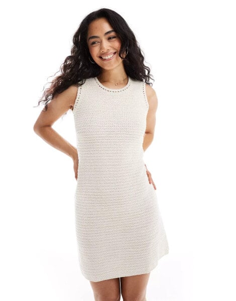 Pieces knitted skater mini dress in cream