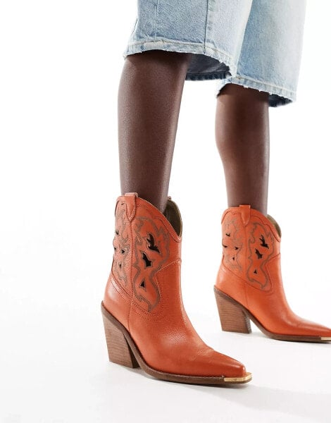 Bronx New Kole western heeled ankle boots in terracotta leather