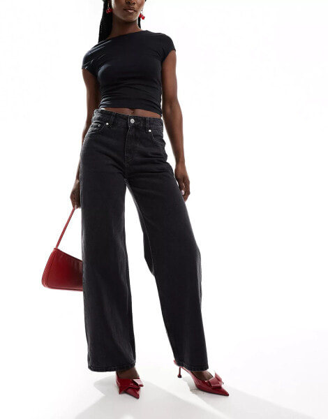 & Other Stories Gio mid waist relaxed wide leg jeans in washed black