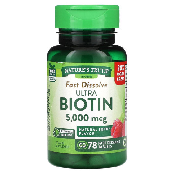 Vitamins, Fast Dissolve, Ultra Biotin, Natural Berry, 5,000 mcg, 78 Fast Dissolve Tablets
