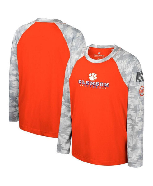 Big Boys Orange, Camo Clemson Tigers OHT Military-Inspired Appreciation Dark Star Raglan Long Sleeve T-shirt