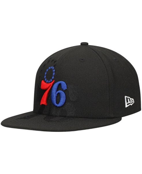 Men's Black Philadelphia 76ers Blackout Shadow Logo 59FIFTY Hat