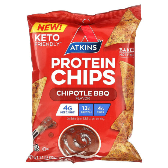 Протеиновые чипсы Atkins Chipotle BBQ, 8 пакетов, 32 г каждый.